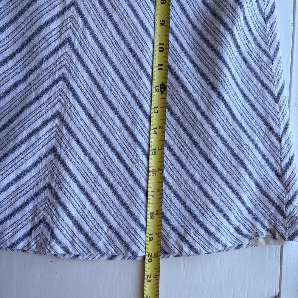 Women M Chevron Striped Skirt White Navy Linen Blend A-Line Coastal Nautical - Picture 6 of 7